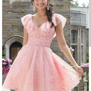 $189 Mori Lee Pink and Gold Glitter flowy Dress small 4